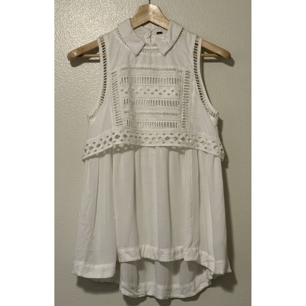 Free People Twice As Nice 2fer Gauzy High Low Tunic Top Size Small White Boho